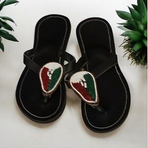 Masai Leather Beaded Sandals Kenyan shoes Women’s Size 41/9 NWOB